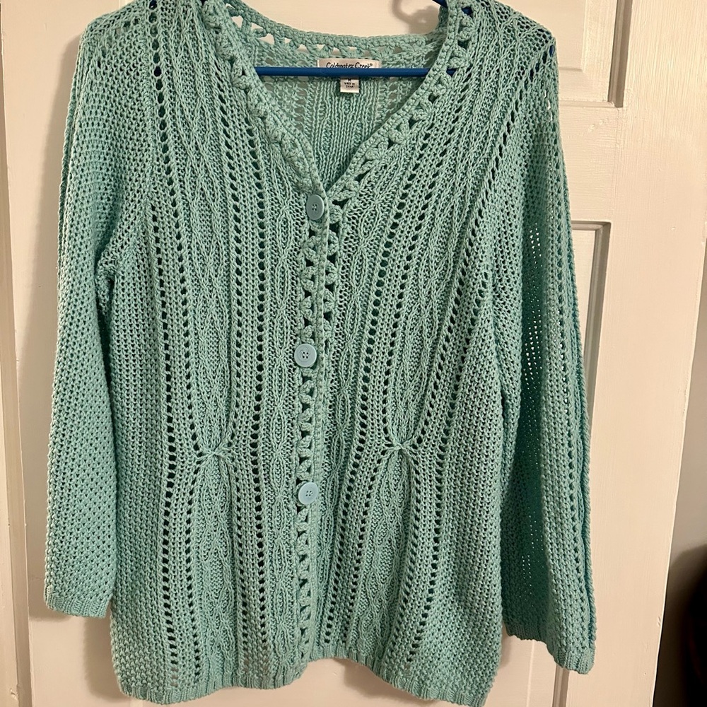 Coldwater Creek Green Cable Knit Cardigan Sweater